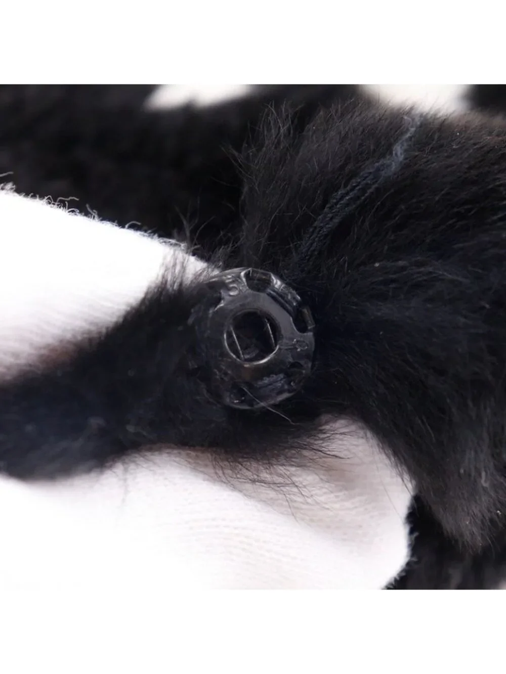 Chanel CC Logo Wristband Rabbit Fur Black Bracelet - Picture 4 of 6